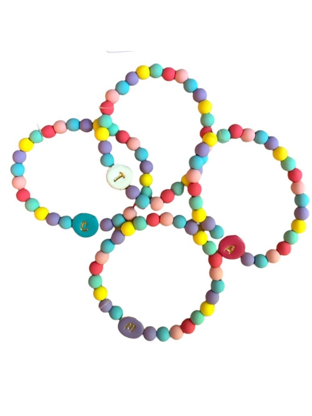 Bundle of FOUR Jane Marie Kids Beaded Stretch Bracelets With Initials